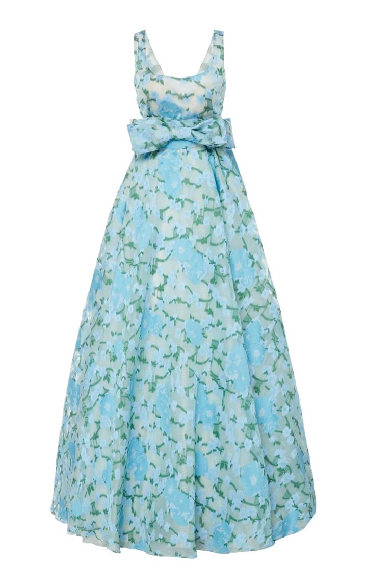 Luisa Beccaria Floral Satin Belted Gown