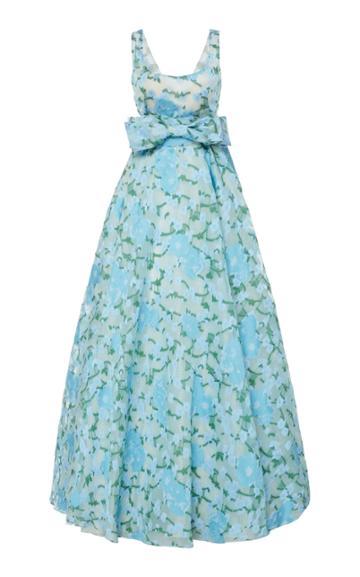 Luisa Beccaria Floral Satin Belted Gown