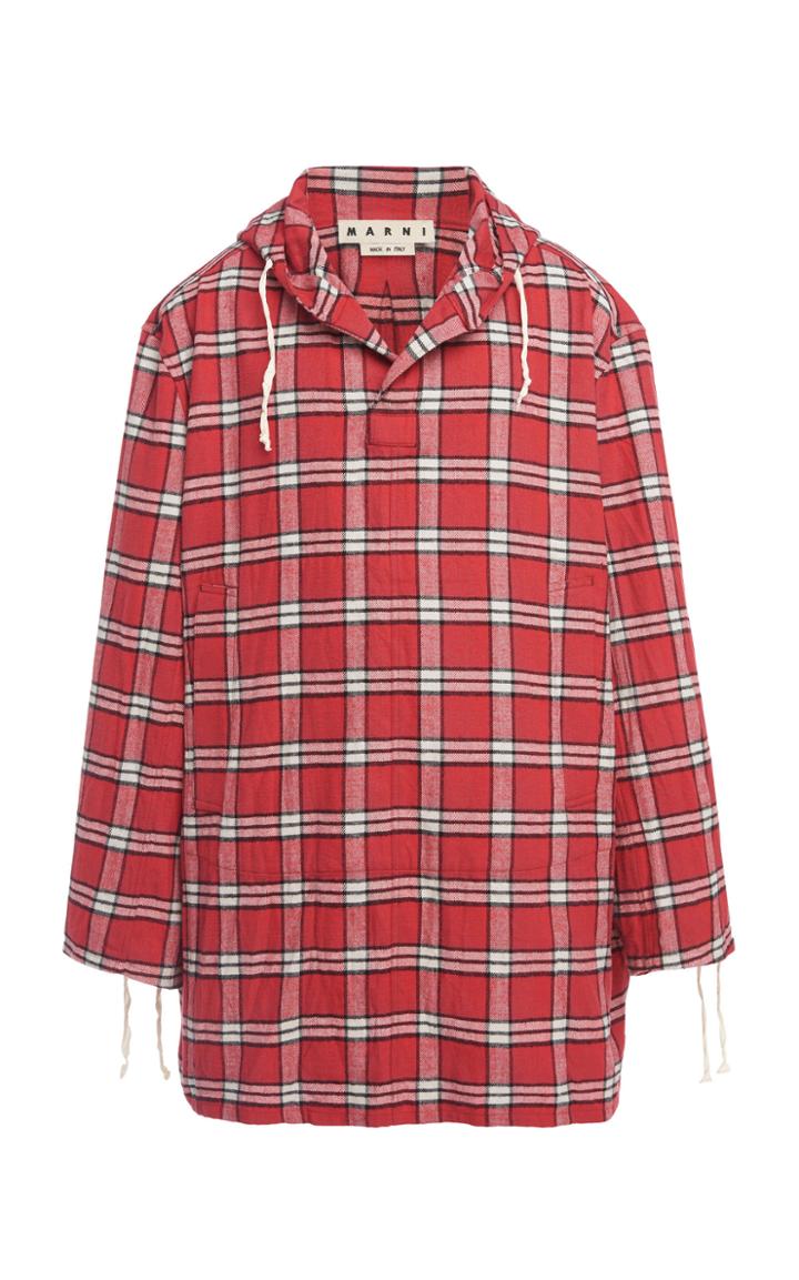 Marni Plaid Oversized Frayed Hoodie
