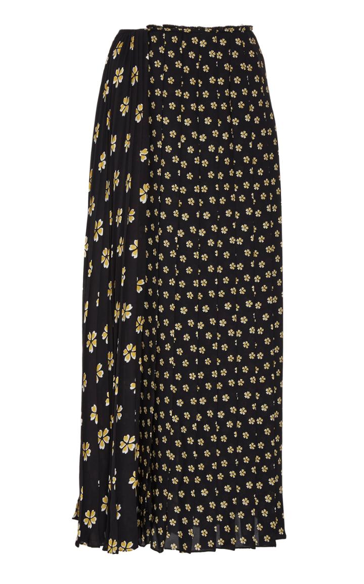 Oscar De La Renta Front Slit Pleated Midi Skirt