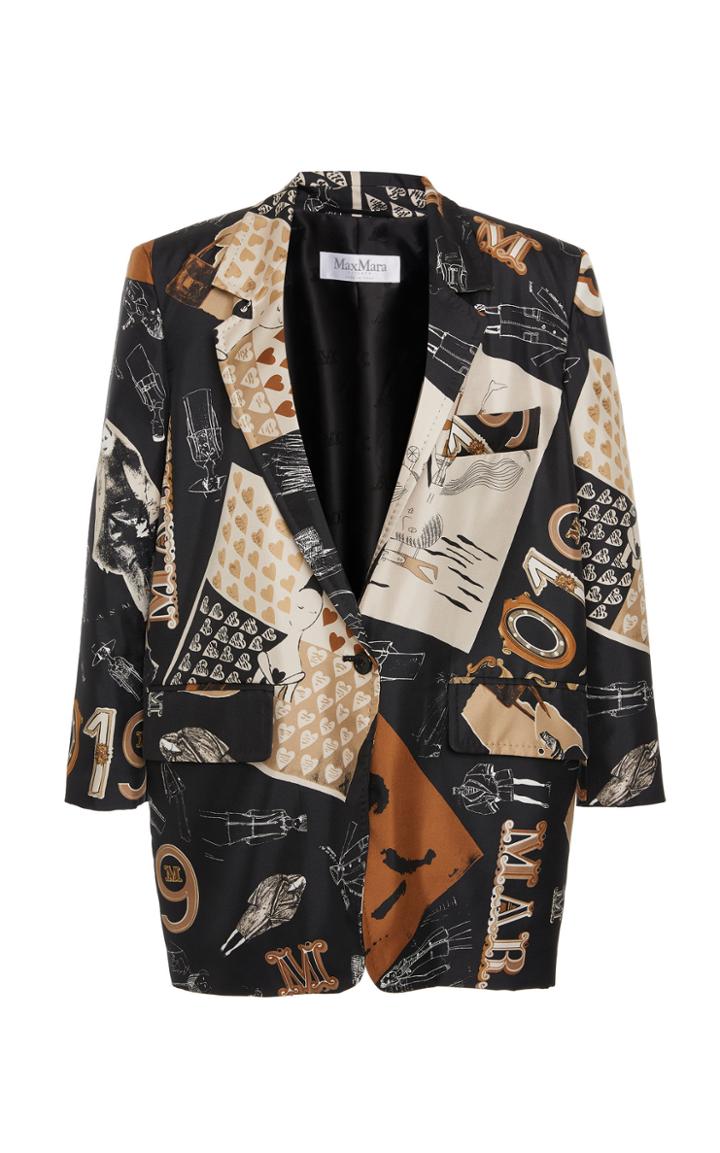 Max Mara Abete Sketch Printed Silk Satin Blazer