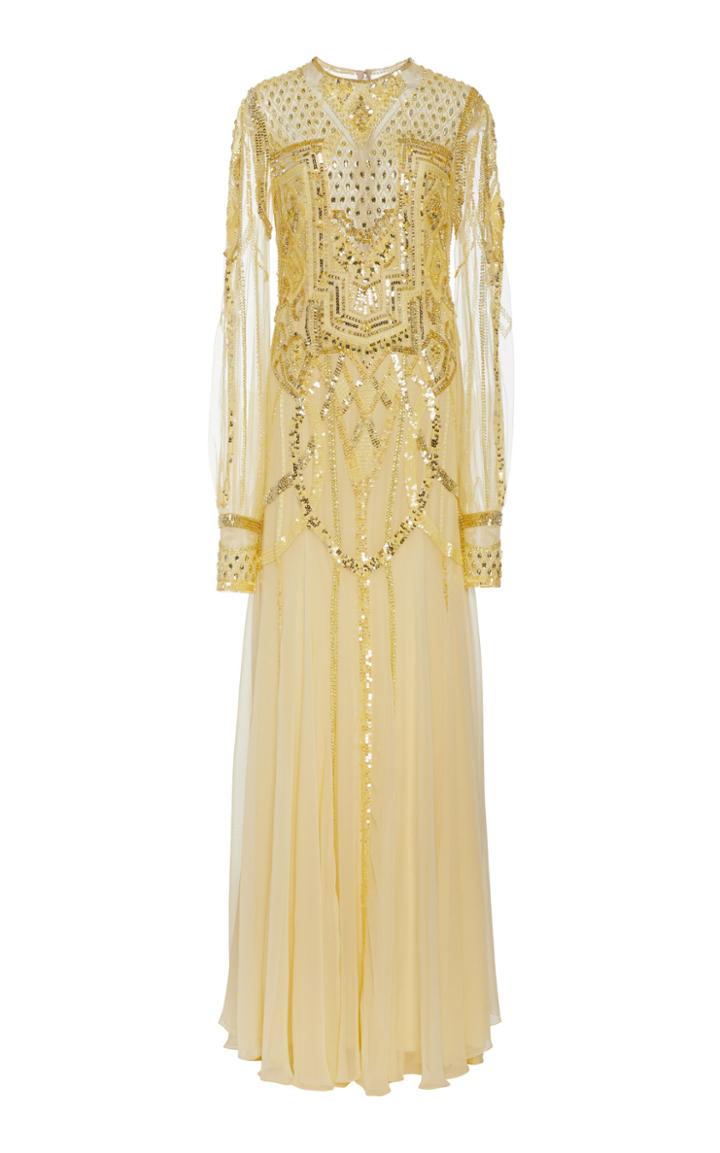 Moda Operandi Monique Lhuillier Beaded Chiffon Trumpet Gown Size: 10