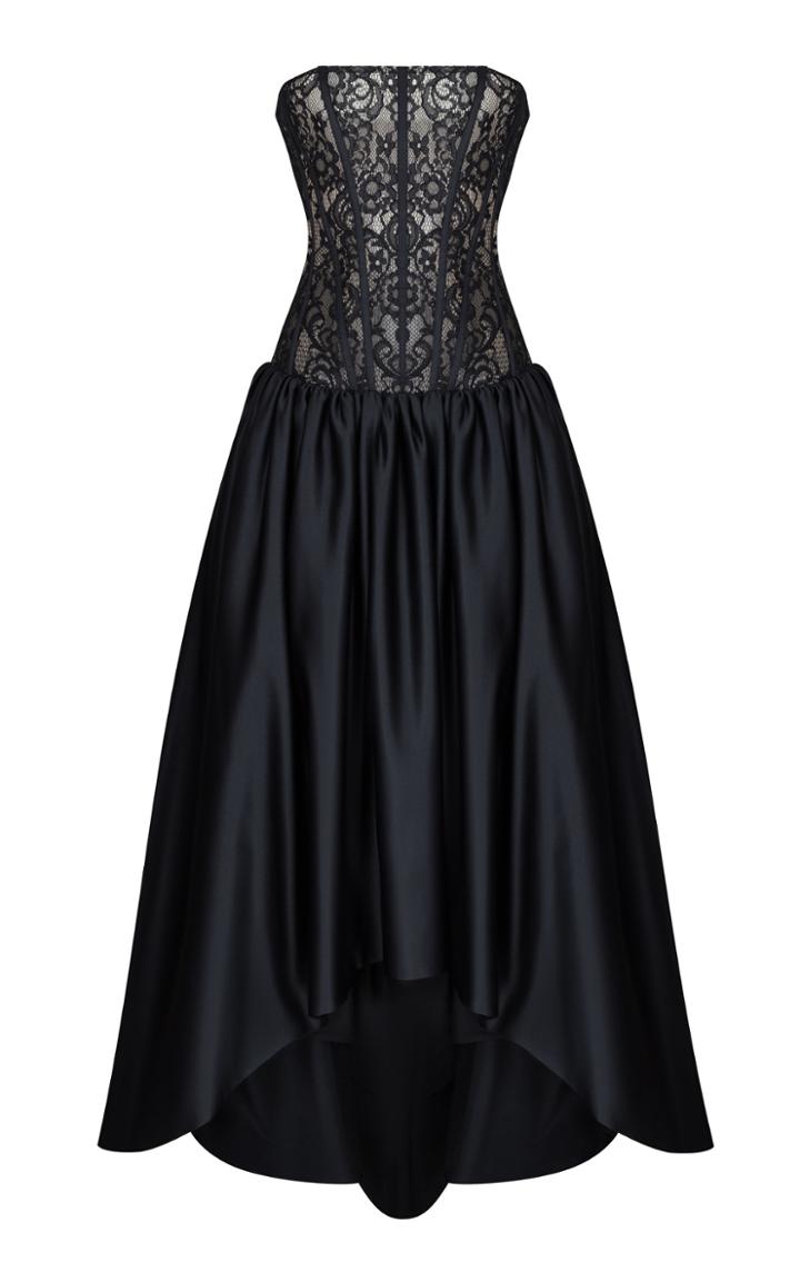 Rasario Lace And Satin Corset Midi Dress