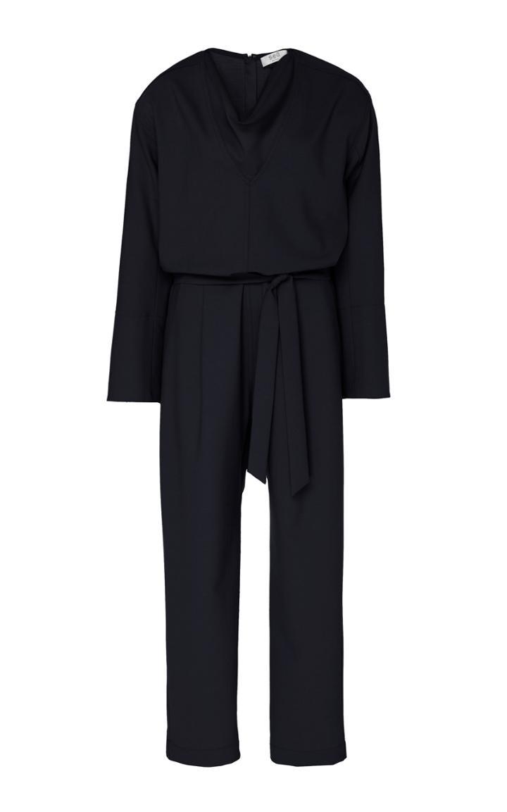 Sea Belted Pleated Cotton Straight-leg Jumpsuit