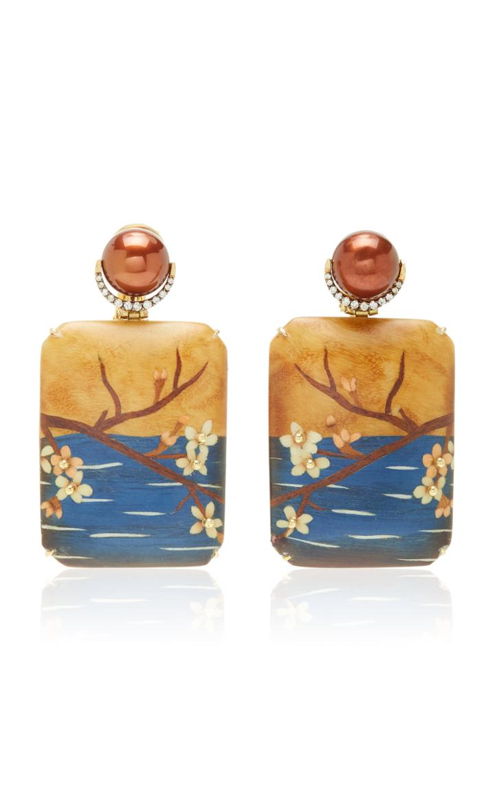 Silvia Furmanovich Marquetry Cherry Blossom Rectangular Earrings