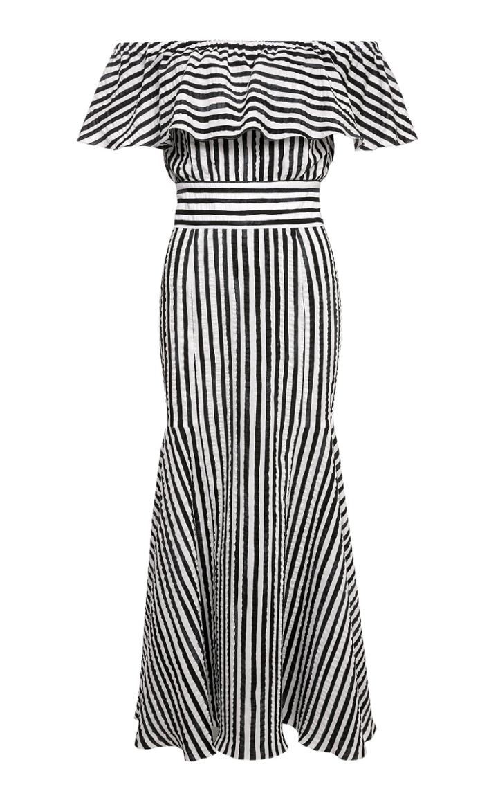 Lilli Jahilo Sara Striped Cotton Off Shoulder Dress