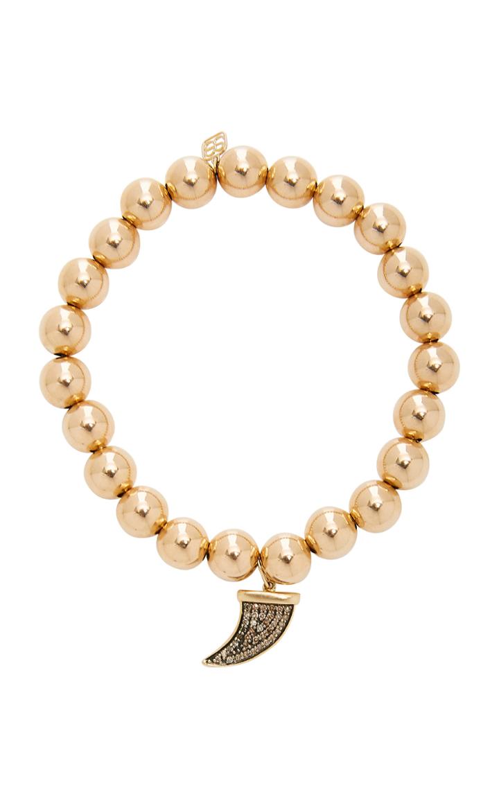 Sydney Evan 8mm Gold Bead Bracelet With Medium Diamond Horn Charm
