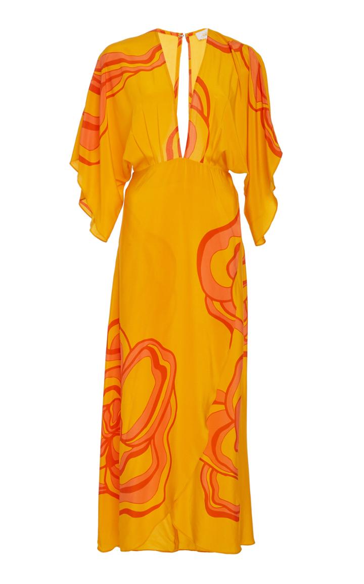 Jaline Kelly Open-back Printed Silk Maxi Dress