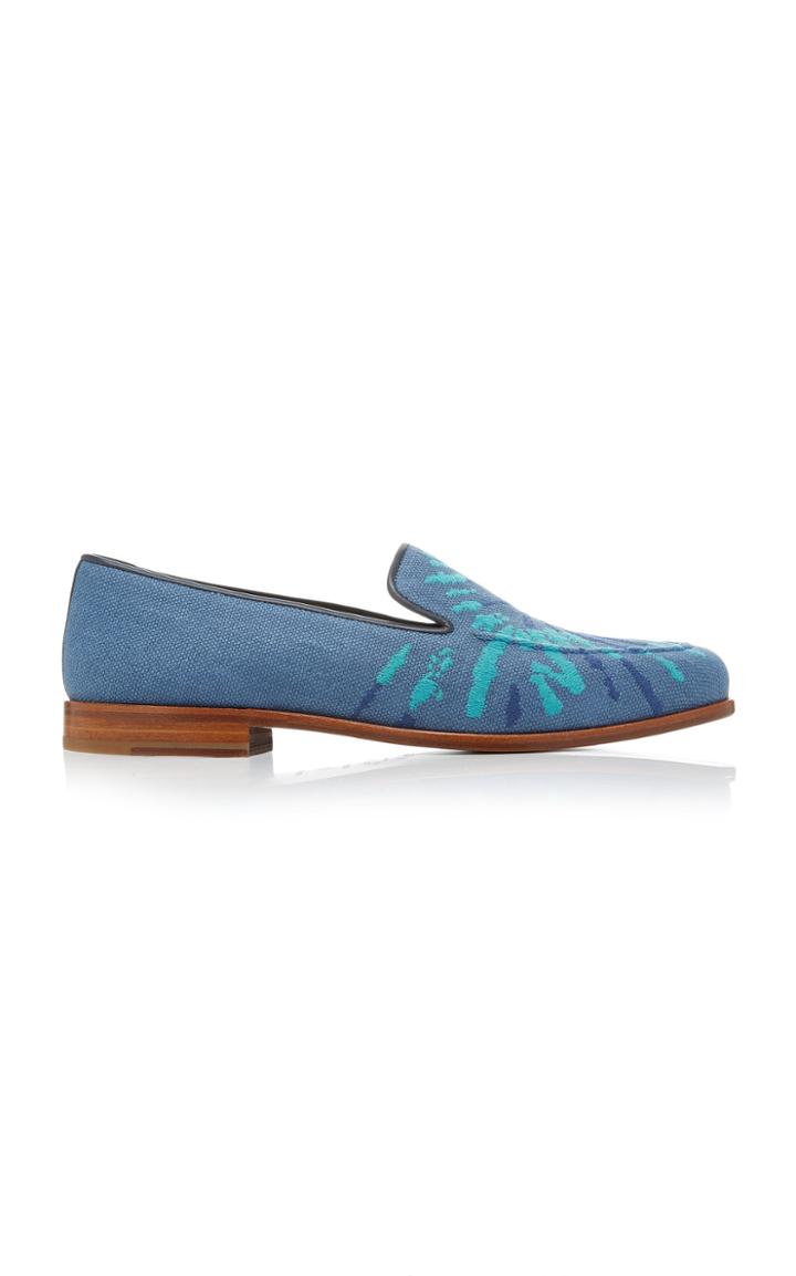Stubbs & Wootton Leather-trimmed Embroidered Wool Loafers