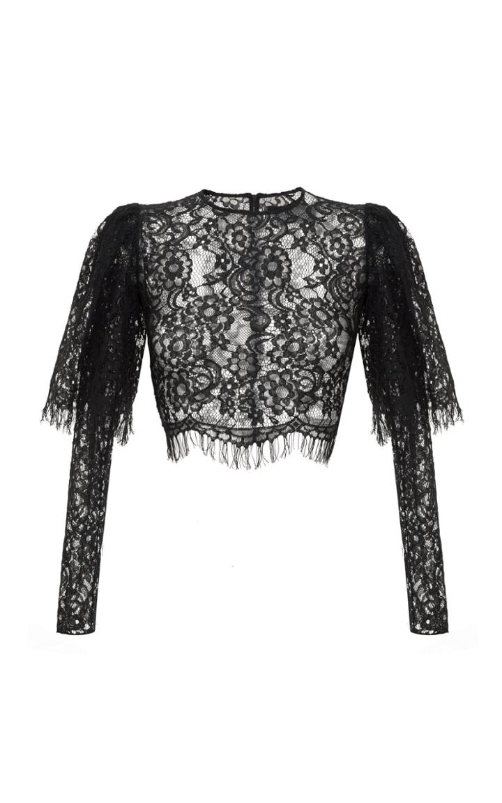 Rasario Embroidered Lace Puffed Sleeve Crop Top