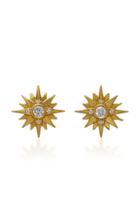 Sara Weinstock Yellow Gold White Diamond Large Starburst Earrings
