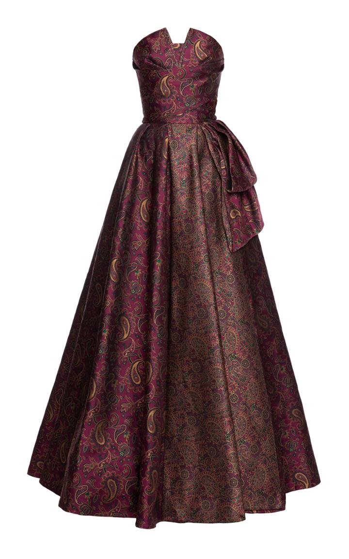 Moda Operandi Lena Hoschek Occident Couture Pleated Paisley Jacquard Strapless Gown