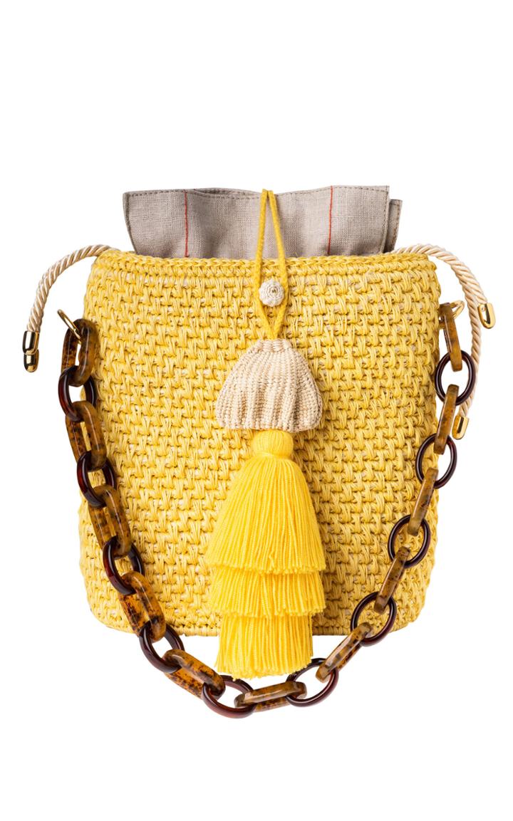 Maison Alma Iraca Yellow Jacquard Tote
