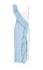 David Koma Feather-trimmed Two-toned Midi Dress