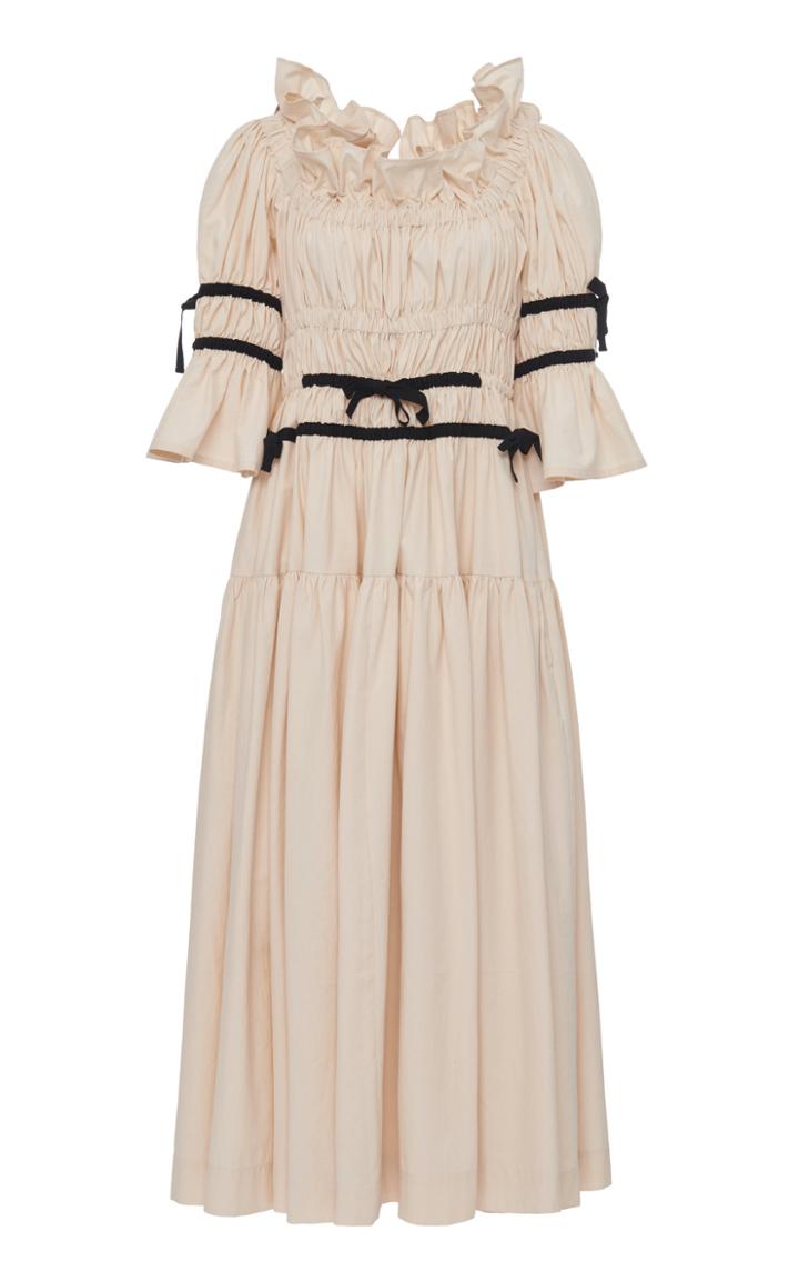 Moda Operandi Molly Goddard Tolley Ribbon-detailed Smocked Cotton Midi Dress Size: 6