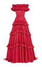 Moda Operandi Zuhair Murad Tiered Ruffle Silk De Chine Maxi Dress Size: 32