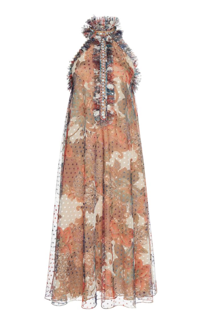 Costarellos Halter Neck Printed Dot Tulle Dress