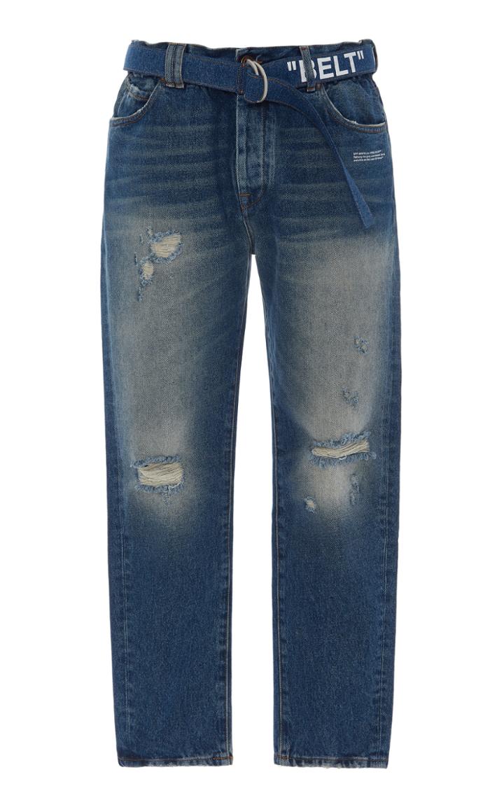 Off-white C/o Virgil Abloh Belted Distressed Slim-leg Jeans