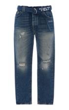 Off-white C/o Virgil Abloh Belted Distressed Slim-leg Jeans