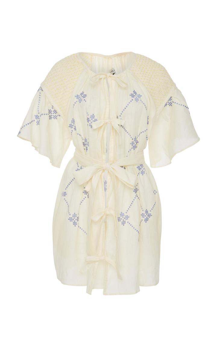 Innika Choo Smocked Linen Mini Dress