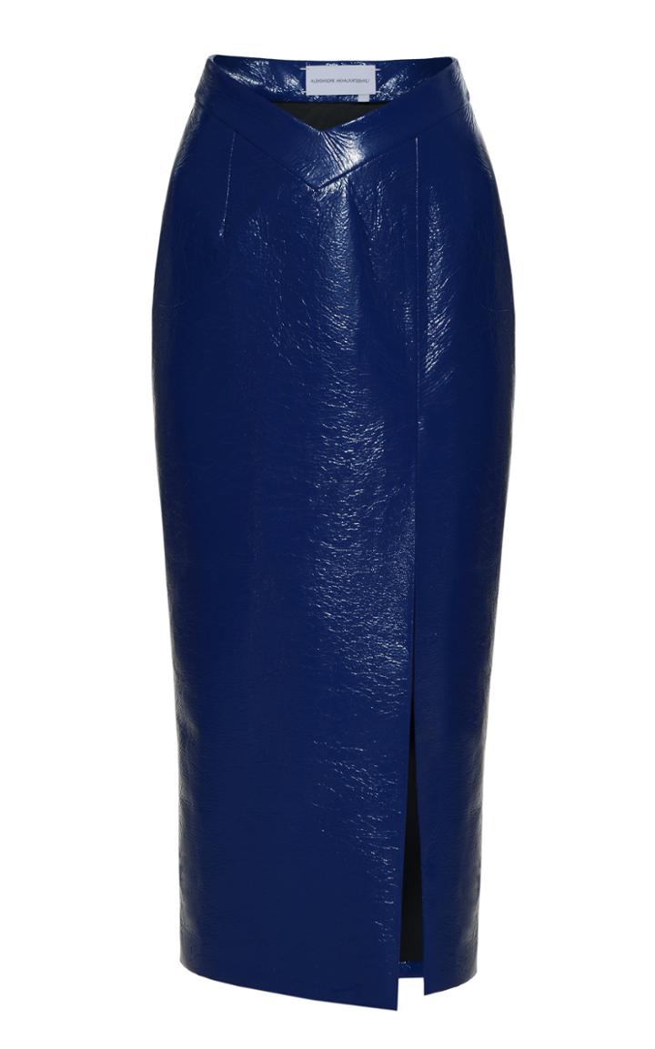 Moda Operandi Aleksandre Akhalkatsishvili Slit V-waist Vinyl Midi Pencil Skirt Size: