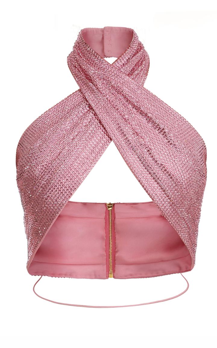 Moda Operandi Balmain Embroidered Silk Halter Top