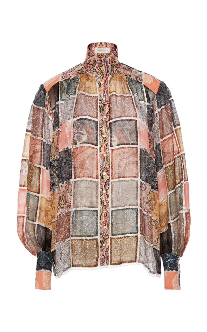 Zimmermann Ninety-six Patch Blouson Sleeve Silk Blouse