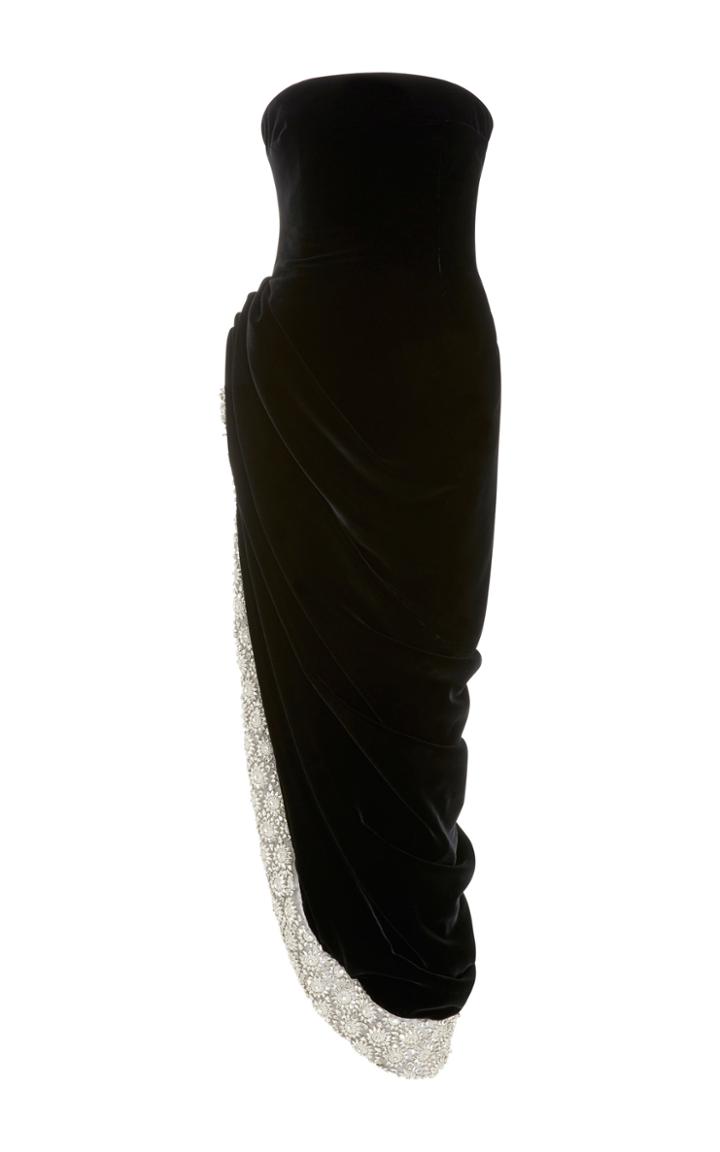 Oscar De La Renta Strapless Velvet Embellished Dress