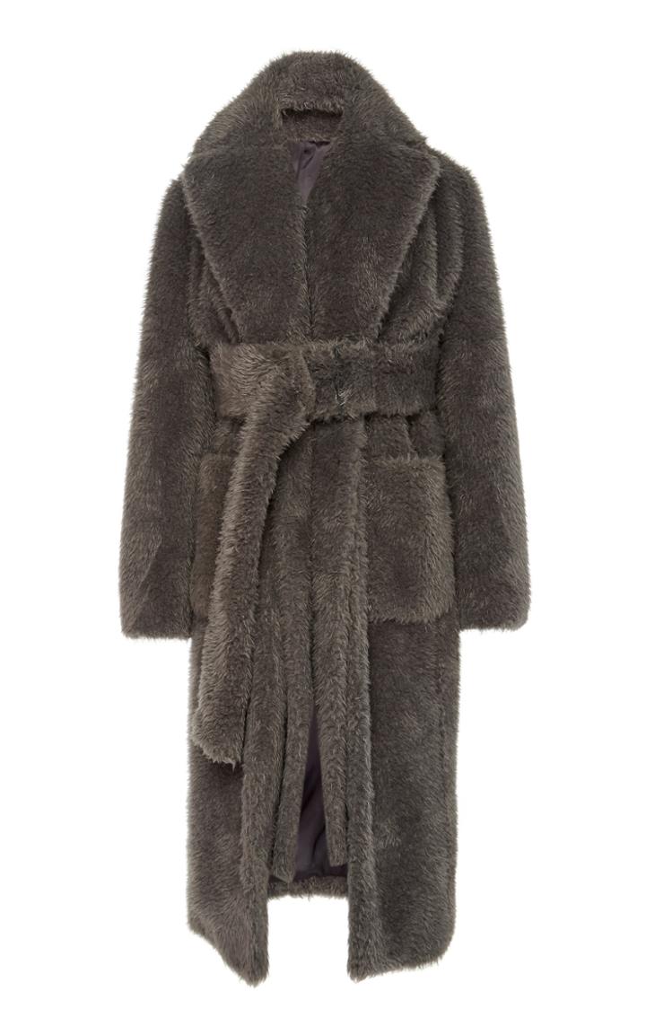 Helmut Lang Oversized Faux Fur Belted Trench Coat