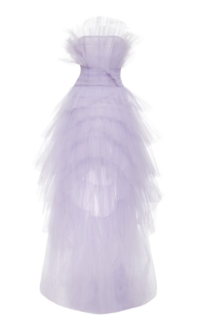 Pamella Roland High Low Gown With Hand Draped Tulle