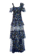 Prabal Gurung Stem Floral Embroidered Ruffle Gown