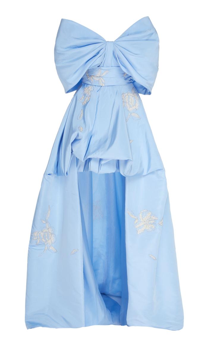 Monique Lhuillier Embroidered Failed High Low Off The Shoulder Gown