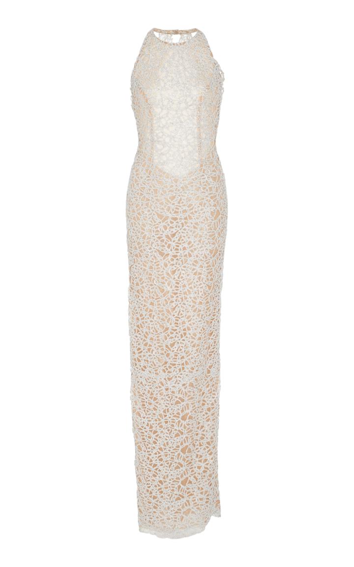 Romona Keveza Halter Neckline Lace Gown