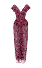 Zac Posen Flocked Tulle Dcollet Neckline Gown