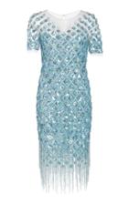 Pamella Roland Fringe-trim Sequined Tulle Dress