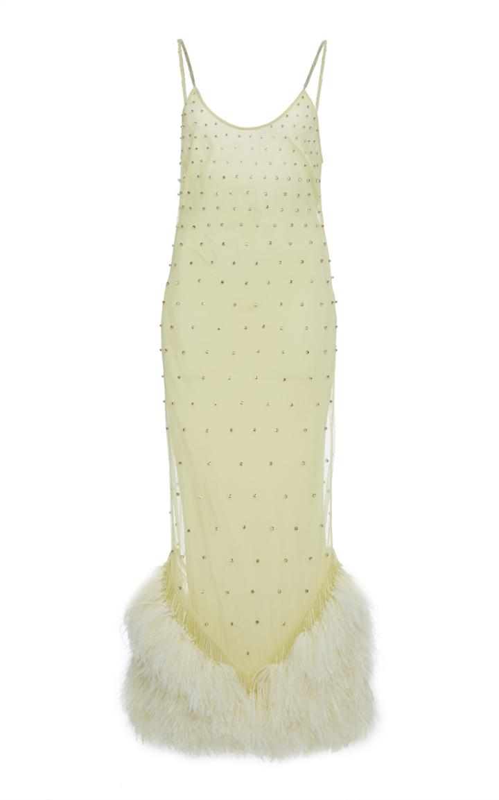 Attico Rhinestone And Feather-embellished Chiffon Maxi Dress