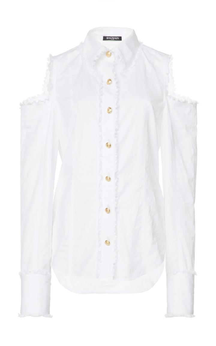 Balmain Frayed Cold Shoulder Button Up Shirt