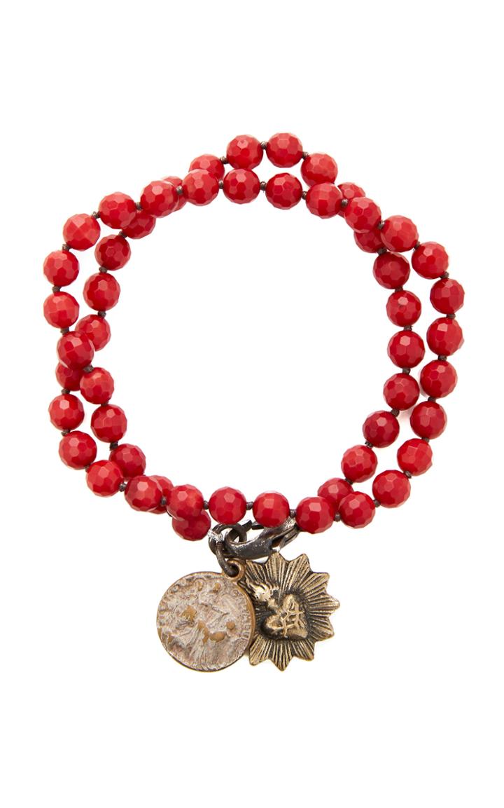Miracle Icons Faceted Red Coral Double Wrap Bracelet