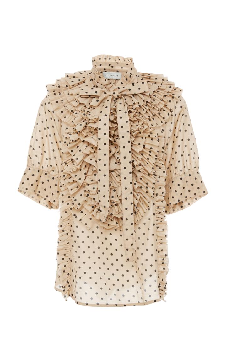 Lee Mathews Ingall Spot Silk Cotton Short Sleeve Ruffle Top