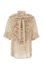 Lee Mathews Ingall Spot Silk Cotton Short Sleeve Ruffle Top
