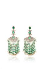 Sanjay Kasliwal Long Emerald Fan Earrings