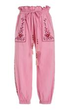 Moda Operandi Loveshackfancy Saunders Embroidered Cotton Tapered Pants