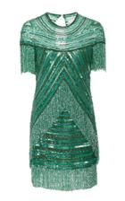 Naeem Khan Short Sleeve Fringe Dress