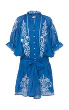 Juliet Dunn Belted Embroidered Cotton-voile Mini Dress