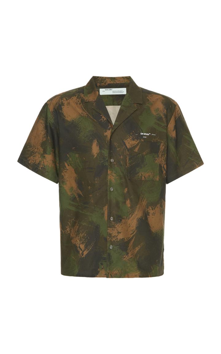 Off-white C/o Virgil Abloh Camp-collar Printed Cotton-voile Shirt Size