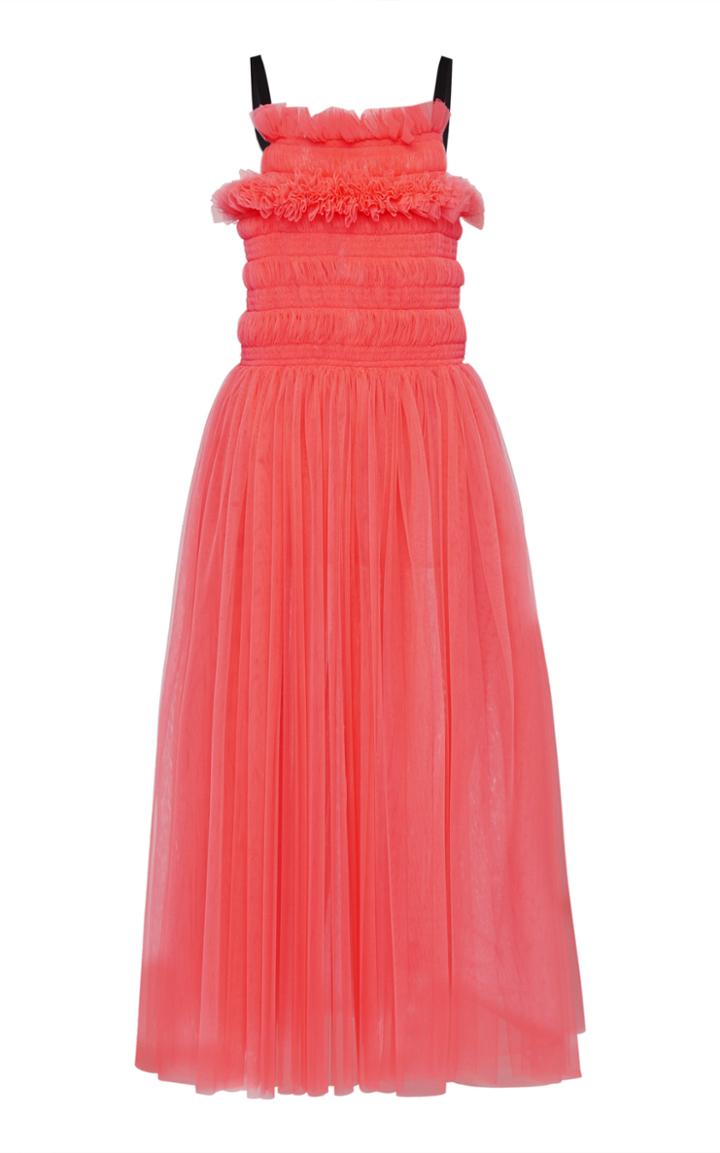 Moda Operandi Molly Goddard Shelly Tie-back Smocked Tulle Midi Dress Size: S