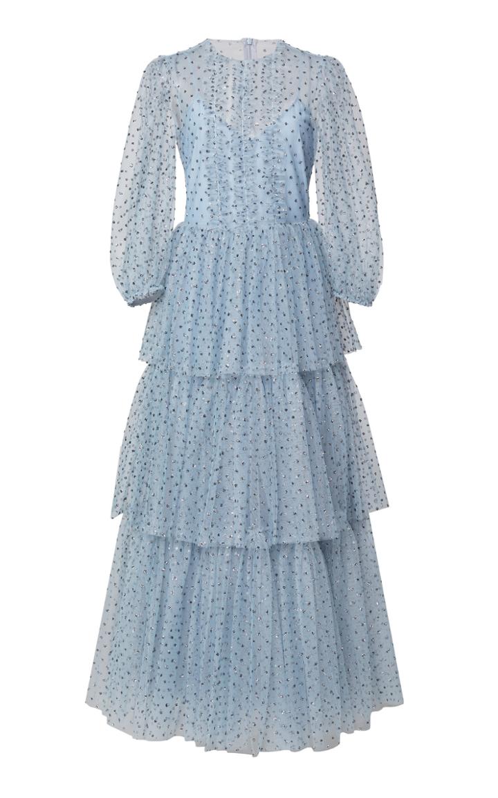 Red Valentino Tiered Glitter Dot Tulle Dress