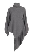 Stella Mccartney Asymmetric Fringed Cashmere-blend Turtleneck Sweater