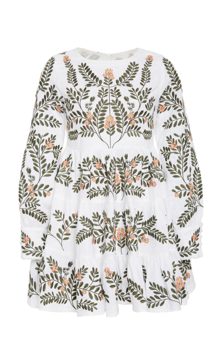 Moda Operandi Agua By Agua Bendita Nuez Herbal Embroidered Linen Dress