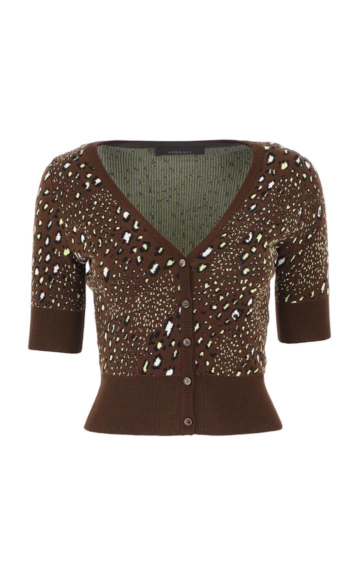 Moda Operandi Versace Leopard-jacquard Cotton-blend Cropped Top